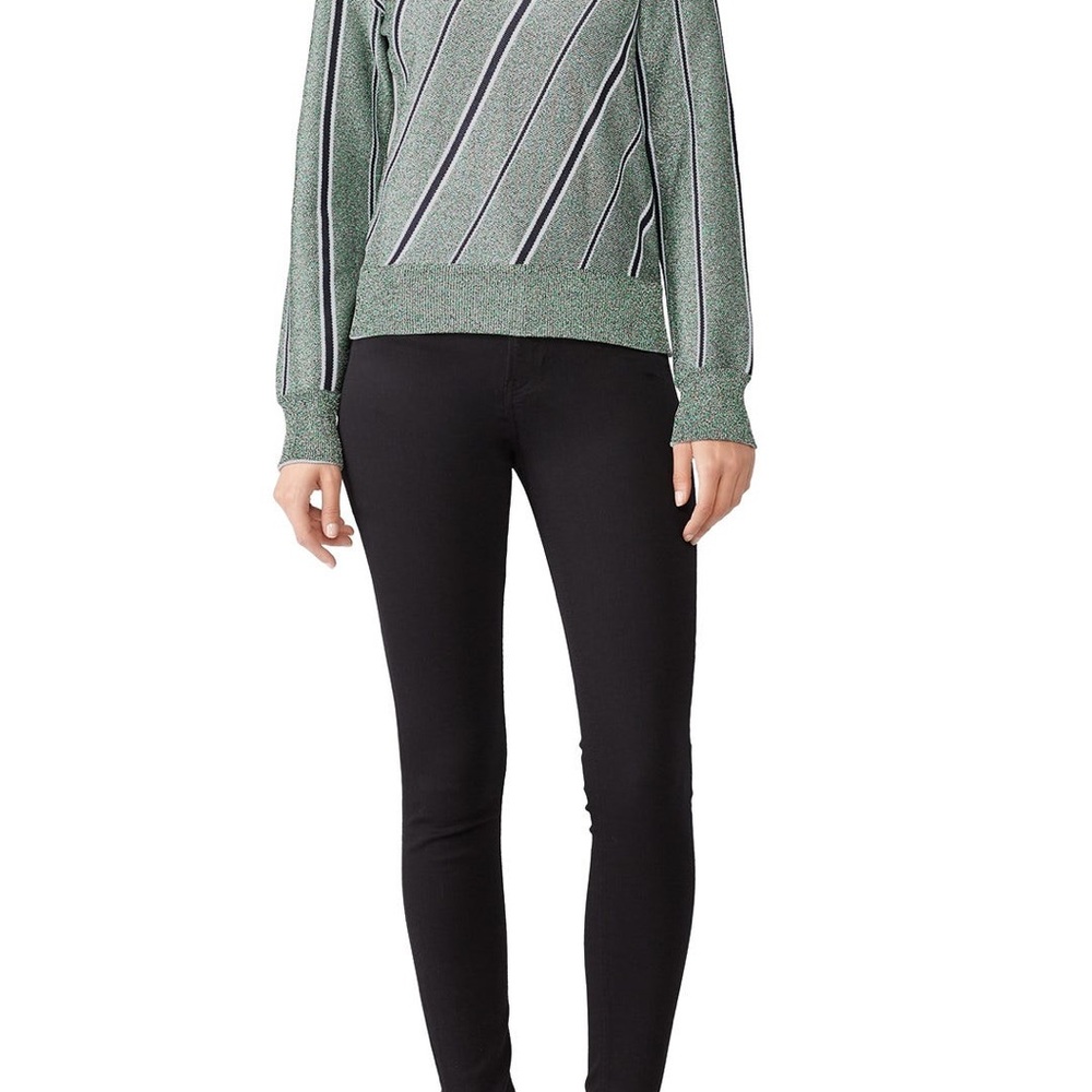 Cedric Charlier Striped Lurex Sweater Green black and white shimmer - Picture 2 of 5